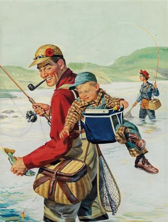 JOHN PARKER. Fishing in 55: A Sport for the Whole Family.  Cover for American Magazine, published May 1955.